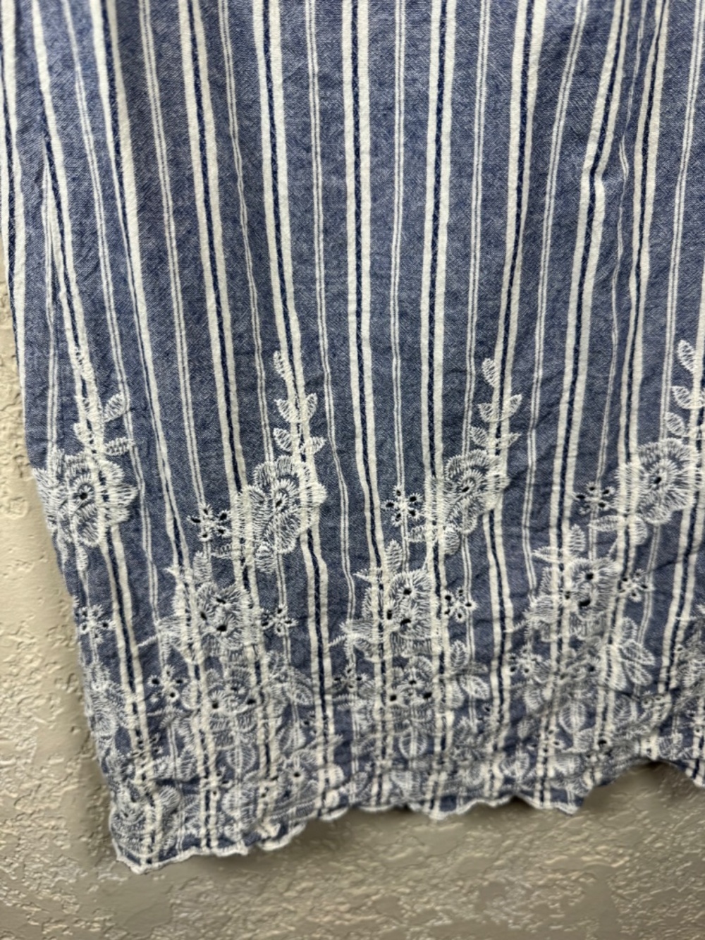 Renee C Blue Stripe Embroidered Cotton Shift Dress Boho Size Small - Picture 6 of 11